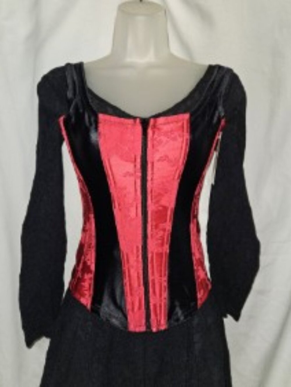 NWT Vintage LAST XS/32" Red Brocade and Black Bustier Corset Pirate Bodice